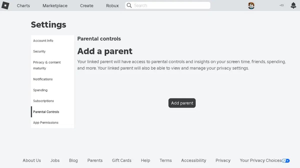 Roblox parent account